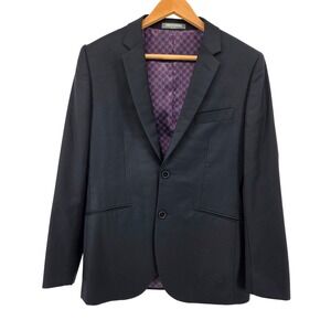 Indochino Mens Wool Blazer Jacket Two Button Sport Coat Dark Grey 44